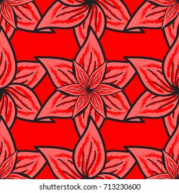 Vector illustration of red, pink and gray flowers. Seamless pattern with flowers on motley background.