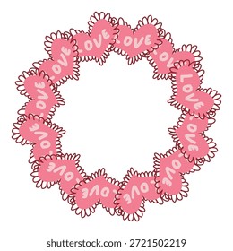 Vektorgrafik von roten und rosa handgezeichneten Herzen Kreisrahmen. Valentinstag romantischen Rahmen, Herzen Kranz perfekt für Grußkarten und Hochzeitseinladungen.