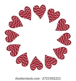 Vektorgrafik von roten und rosa handgezeichneten Herzen Kreisrahmen. Valentinstag romantischen Rahmen, Herzen Kranz perfekt für Grußkarten und Hochzeitseinladungen.
