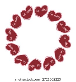Vektorgrafik von roten und rosa handgezeichneten Herzen Kreisrahmen. Valentinstag romantischen Rahmen, Herzen Kranz perfekt für Grußkarten und Hochzeitseinladungen.