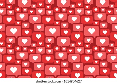 vector illustration red pink heart pink love chat bubble repeat seamless pattern doodle cartoon style. Great for fabric packaging wallpaper background