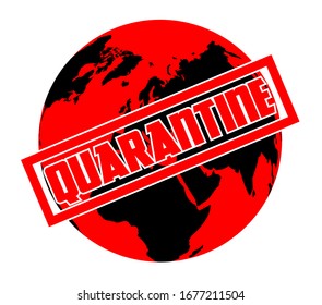 Ilustración vectorial con planeta rojo e inscripción de advertencia Cuarentena.