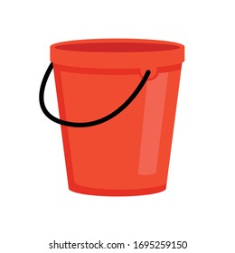 Ilustración vectorial de un cubo de plástico rojo. Icono de cubo para limpieza doméstica o jardín.