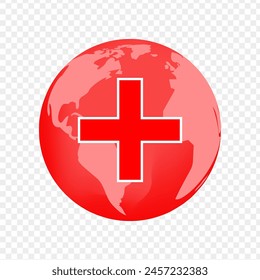 Vector illustration of Red Plus sign with globe on transparent background