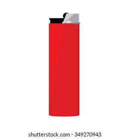 Vector illustration red pocket lighter. Lighter icon. Burning lighter. Modern fuel lighter