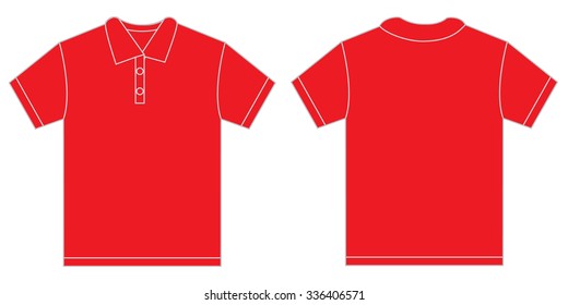 Vector illustration of red polo shirt, isolated front and back design template for men