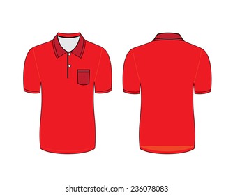 Vector illustration of red polo t-shirt. Front and back views