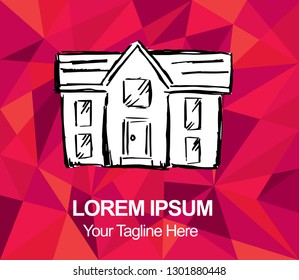 Vector Illustration Red Polygon Geometric of House or Home. Hand Drawn or Sketch for Graphic Design, Shirt, Background, and Logo.