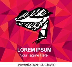 Vector Illustration Red Polygon Geometric of Lipstick Makeup. Hand Drawn or Sketch for Graphic Design, Shirt, Background, and Logo.