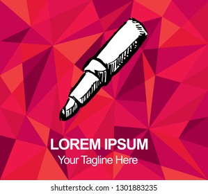 Vector Illustration Red Polygon Geometric of Lipstick Makeup. Hand Drawn or Sketch for Graphic Design, Shirt, Background, and Logo.