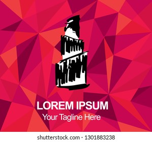 Vector Illustration Red Polygon Geometric of Lipstick Makeup. Hand Drawn or Sketch for Graphic Design, Shirt, Background, and Logo.