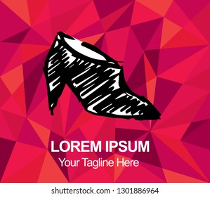 Vector Illustration Red Polygon Geometric of Heels Shoes. Hand Drawn or Sketch for Graphic Design, Shirt, Background, and Logo.