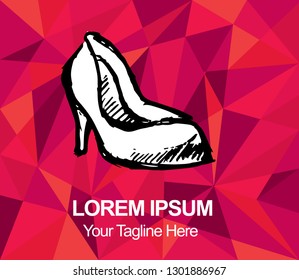 Vector Illustration Red Polygon Geometric of Heels Shoes. Hand Drawn or Sketch for Graphic Design, Shirt, Background, and Logo.