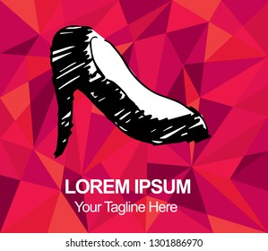 Vector Illustration Red Polygon Geometric of Heels Shoes. Hand Drawn or Sketch for Graphic Design, Shirt, Background, and Logo.