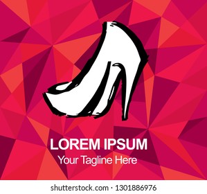 Vector Illustration Red Polygon Geometric of Heels Shoes. Hand Drawn or Sketch for Graphic Design, Shirt, Background, and Logo.