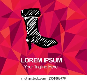 Vector Illustration Red Polygon Geometric of Heels Shoes. Hand Drawn or Sketch for Graphic Design, Shirt, Background, and Logo.