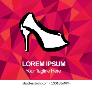 Vector Illustration Red Polygon Geometric of Heels Shoes. Hand Drawn or Sketch for Graphic Design, Shirt, Background, and Logo.