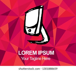 Vector Illustration Red Polygon Geometric of Computer or Laptop. Hand Drawn or Sketch for Graphic Design, Shirt, Background, and Logo.