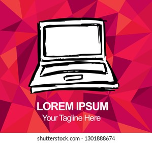 Vector Illustration Red Polygon Geometric of Computer or Laptop. Hand Drawn or Sketch for Graphic Design, Shirt, Background, and Logo.