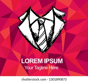 Vector Illustration Red Polygon Geometric of Business Man Suit Necktie. Hand Drawn or Sketch for Graphic Design, Shirt, Background, and Logo.