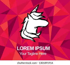 Vector Illustration Red Polygon Geometric of Unicorn Horse Animal. Hand Drawn or Sketch for Graphic Design, Shirt, Background, and Logo.
