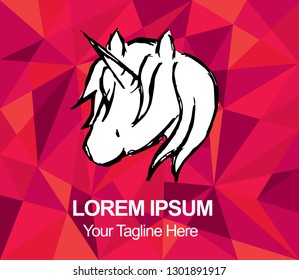 Vector Illustration Red Polygon Geometric of Unicorn Horse Animal. Hand Drawn or Sketch for Graphic Design, Shirt, Background, and Logo.
