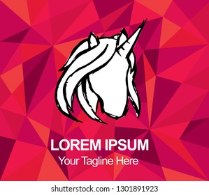 Vector Illustration Red Polygon Geometric of Unicorn Horse Animal. Hand Drawn or Sketch for Graphic Design, Shirt, Background, and Logo.