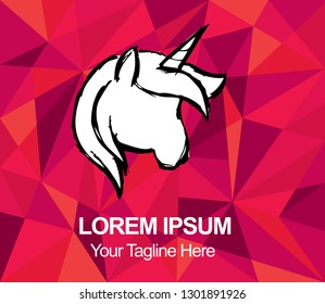 Vector Illustration Red Polygon Geometric of Unicorn Horse Animal. Hand Drawn or Sketch for Graphic Design, Shirt, Background, and Logo.