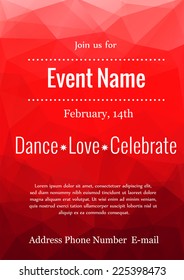Vector illustration of red polygonal party invitation