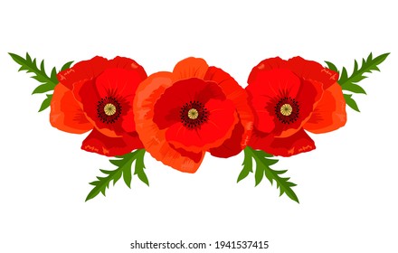 Ilustración vectorial de las amapolas rojas para el diseño de carteles, invitaciones y postales.