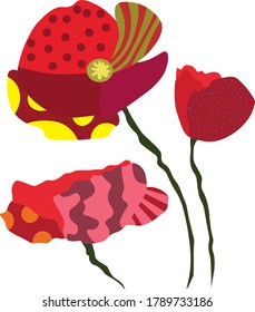 vector illustration of a red poppies with different fill