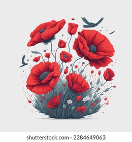 Vector illustration of red poppies for Memorial Day