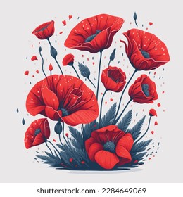 Vector illustration of red poppies for Memorial Day