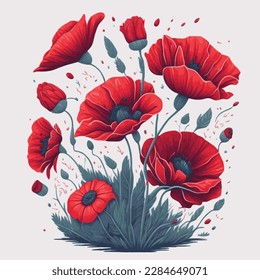 Vector illustration of red poppies for Memorial Day