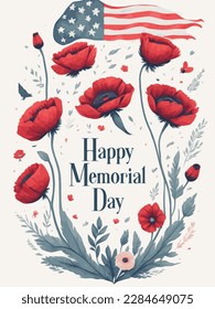 Vector illustration of red poppies for Memorial Day