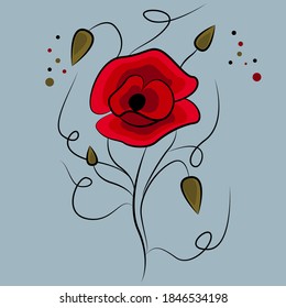 Vector illustration of a red poppy on a blue background