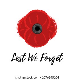 Vector illustration of red poppy. Remembrance day poppy postcard template. Anzak day design element.