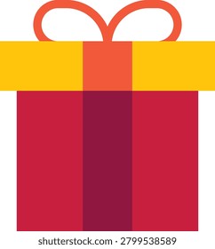 Vector illustration of a red present box wrapped with a yellow ribbon and bow, suitable for holiday, celebration, or promotional design.