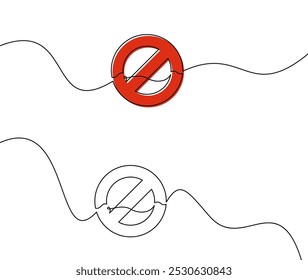 Vector illustration of a red prohibition symbol with continuous line design, ideal for warning or restriction themes.