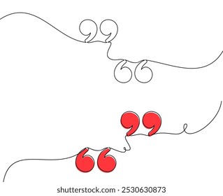 Vector illustration of red quotation marks integrated with abstract line art, perfect for editorial, communication, or design projects.