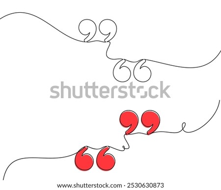 Vector illustration of red quotation marks integrated with abstract line art, perfect for editorial, communication, or design projects.