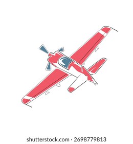 Ilustración vectorial de un avión de carreras rojo aislado sobre fondo blanco. Línea de diseño plana con contorno delgado y relleno de color simple.
