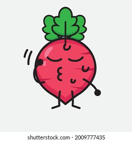 Ilustración vectorial del personaje de Radish Rojo con cara linda y simple dibujo de línea corporal en un fondo aislado