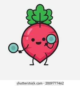 Ilustración vectorial del personaje de Radish Rojo con cara linda y simple dibujo de línea corporal en un fondo aislado