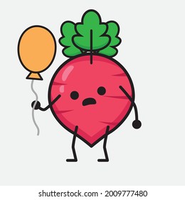 Ilustración vectorial del personaje de Radish Rojo con cara linda y simple dibujo de línea corporal en un fondo aislado