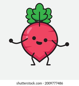 Ilustración vectorial del personaje de Radish Rojo con cara linda y simple dibujo de línea corporal en un fondo aislado