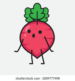 Ilustración vectorial del personaje de Radish Rojo con cara linda y simple dibujo de línea corporal en un fondo aislado