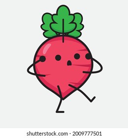 Ilustración vectorial del personaje de Radish Rojo con cara linda y simple dibujo de línea corporal en un fondo aislado