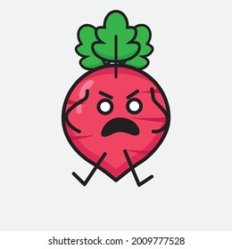 Ilustración vectorial del personaje de Radish Rojo con cara linda y simple dibujo de línea corporal en un fondo aislado