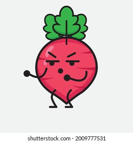 Vector Illustration of Red Radish Character with cute face and simple body line drawing on isolated background